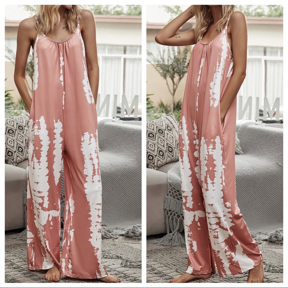 Boho Chic tie dye sleeveless wide leg jumpsuit - Picture 3 of 5
